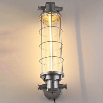 Contemporary Industrial Cylinder Hardware Glass 1-Light Wall Sconce Lamp For Living Room