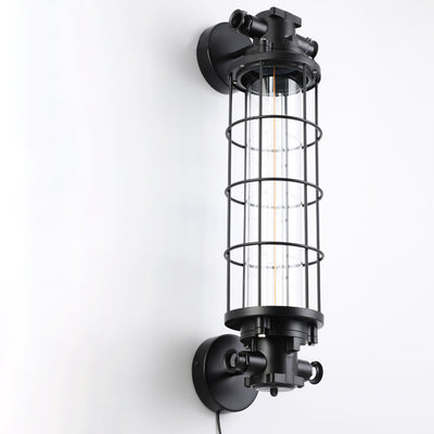 Contemporary Industrial Cylinder Hardware Glass 1-Light Wall Sconce Lamp For Living Room