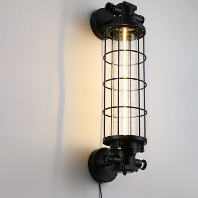 Contemporary Industrial Cylinder Hardware Glass 1-Light Wall Sconce Lamp For Living Room