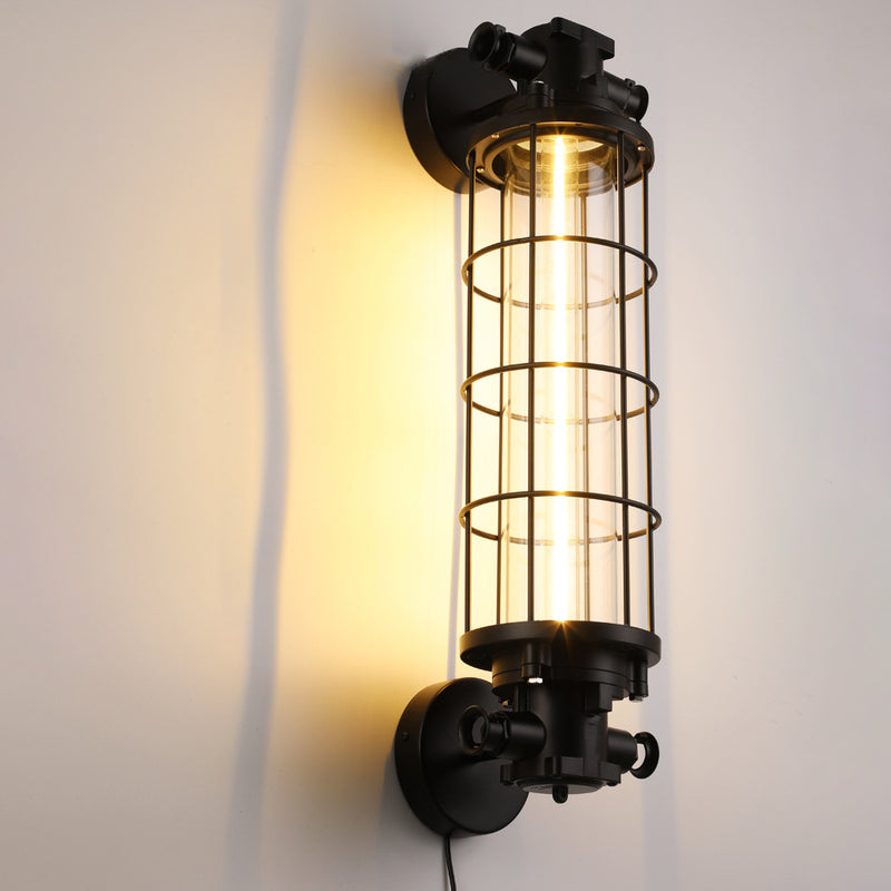 Contemporary Industrial Cylinder Hardware Glass 1-Light Wall Sconce Lamp For Living Room