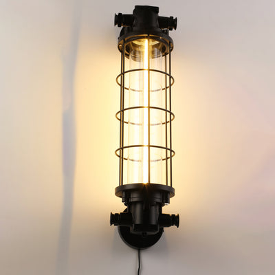 Contemporary Industrial Cylinder Hardware Glass 1-Light Wall Sconce Lamp For Living Room