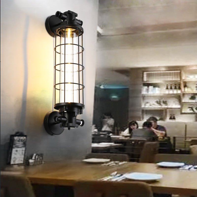 Contemporary Industrial Cylinder Hardware Glass 1-Light Wall Sconce Lamp For Living Room