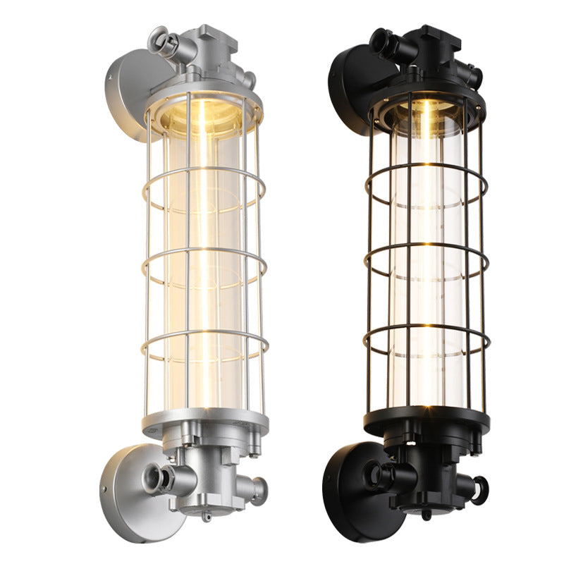 Contemporary Industrial Cylinder Hardware Glass 1-Light Wall Sconce Lamp For Living Room