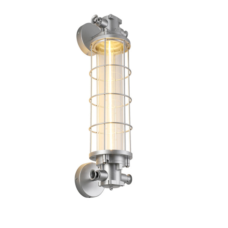 Contemporary Industrial Cylinder Hardware Glass 1-Light Wall Sconce Lamp For Living Room