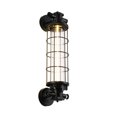 Contemporary Industrial Cylinder Hardware Glass 1-Light Wall Sconce Lamp For Living Room