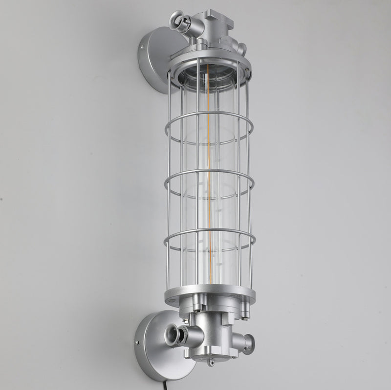 Contemporary Industrial Cylinder Hardware Glass 1-Light Wall Sconce Lamp For Living Room