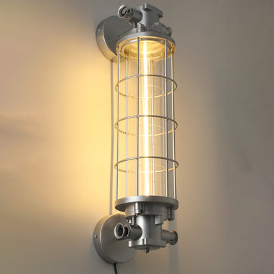 Contemporary Industrial Cylinder Hardware Glass 1-Light Wall Sconce Lamp For Living Room