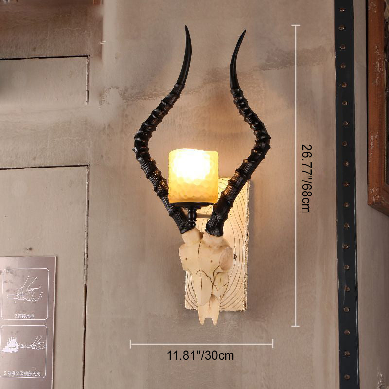 Contemporary Creative Resin Animal Antlers Glass Cylinder Shade 1-Light Wall Sconce Lamp For Living Room