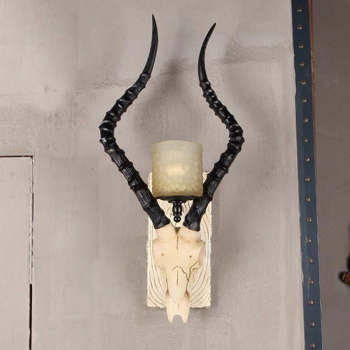 Contemporary Creative Resin Animal Antlers Glass Cylinder Shade 1-Light Wall Sconce Lamp For Living Room