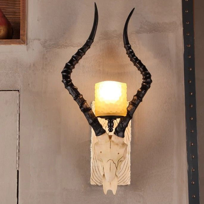 Contemporary Creative Resin Animal Antlers Glass Cylinder Shade 1-Light Wall Sconce Lamp For Living Room