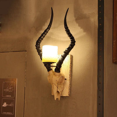 Contemporary Creative Resin Animal Antlers Glass Cylinder Shade 1-Light Wall Sconce Lamp For Living Room