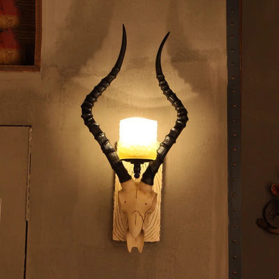 Contemporary Creative Resin Animal Antlers Glass Cylinder Shade 1-Light Wall Sconce Lamp For Living Room