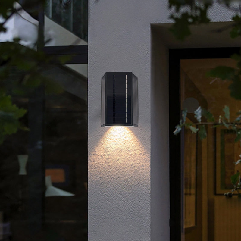 Contemporary Industrial Cuboid Aluminum LED Solar Outdoor Wall Sconce Lamp For Garden