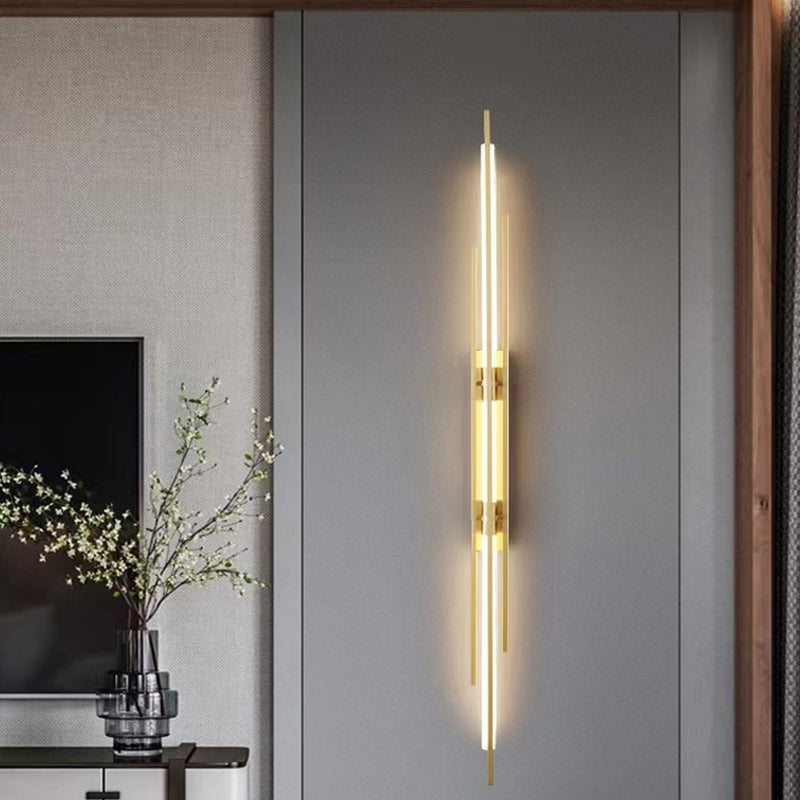 Contemporary Luxury Iron Acrylic Geometric Long Strip Grille LED Wall Sconce Lamp For Living Room