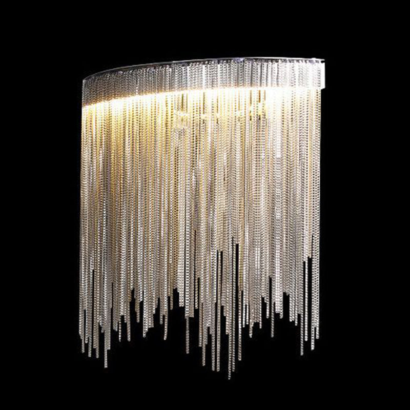 Contemporary Luxury Stainless Steel Aluminum Tassel Chain Arc LED Wall Sconce Lamp For Living Room