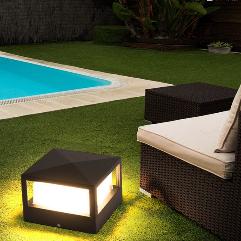 Contemporary Industrial Aluminum PC Square Waterproof LED Outdoor Post Light For Garden