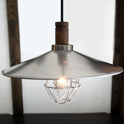 Contemporary Nordic Iron Frame Conical Solid Wood 1-Light Pendant Light For Living Room