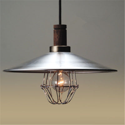 Contemporary Nordic Iron Frame Conical Solid Wood 1-Light Pendant Light For Living Room