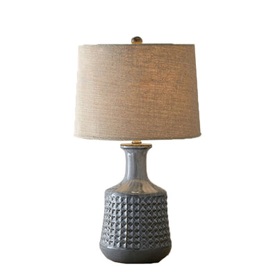 Traditional Farmhouse Fabric Conical Shade Ceramic Vase Base 1-Light Table Lamp For Bedroom