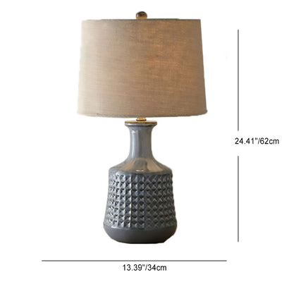 Traditional Farmhouse Fabric Conical Shade Ceramic Vase Base 1-Light Table Lamp For Bedroom