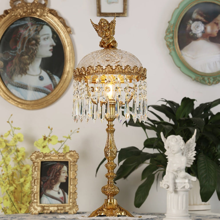 Lámpara de mesa de 1 luz para dormitorio de cerámica cónica de metal con tela y pintura tradicional china de flores y aves 