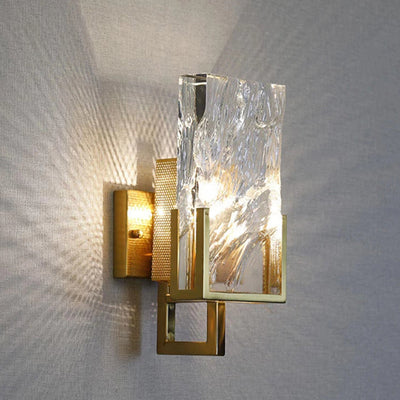 Contemporary Retro Metal Crystal Rectangular Shade 1-Light Wall Sconce Lamp For Living Room