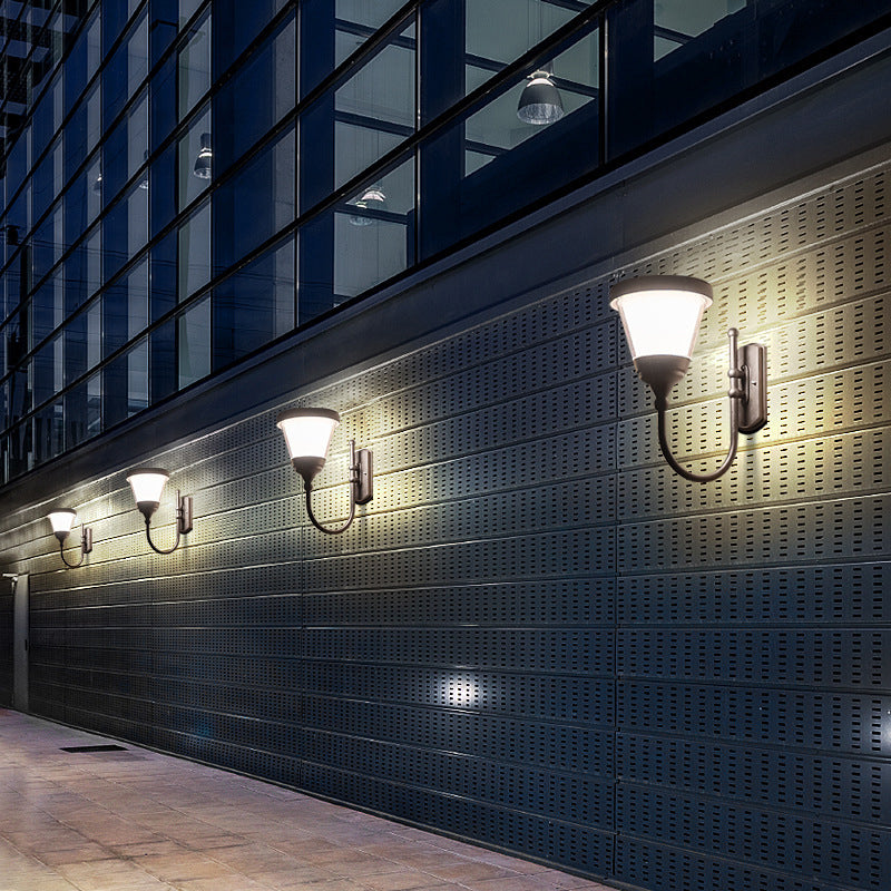 Lámpara de aplique de pared LED de aluminio y PC curva rectangular impermeable creativa contemporánea para patio exterior 