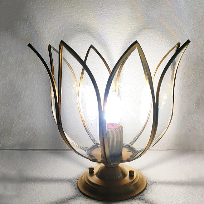 Contemporary Creative Lotus Glass Shade Copper Base 1-Light Outdoor Post Light For Garden