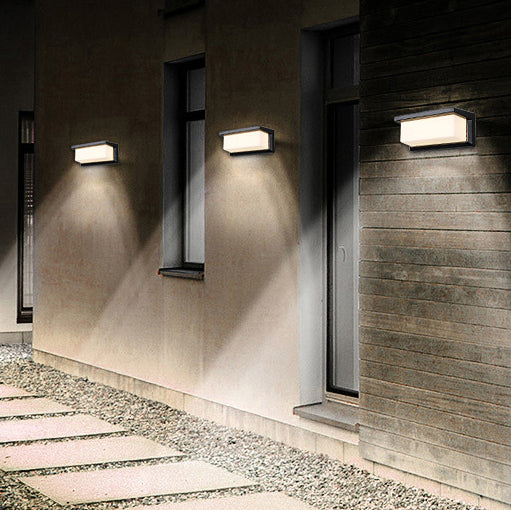 Lámpara de aplique de pared LED de aluminio y PC curva rectangular impermeable creativa contemporánea para patio exterior 