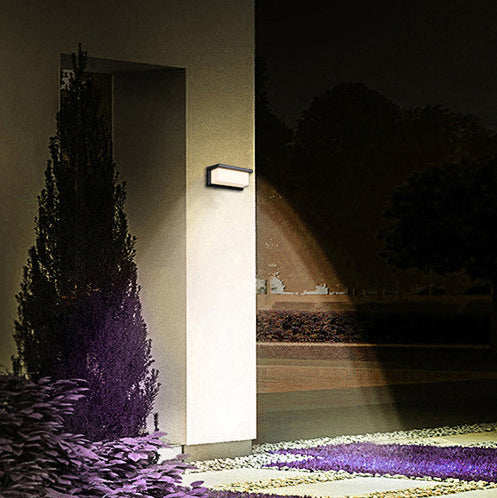 Lámpara de aplique de pared LED de aluminio y PC curva rectangular impermeable creativa contemporánea para patio exterior 