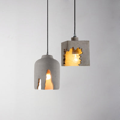 Contemporary Industrial Irregular Crack Cement Round Shade 1-Light Pendant Light For Dining Room