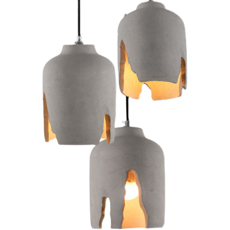 Contemporary Industrial Irregular Crack Cement Round Shade 1-Light Pendant Light For Dining Room