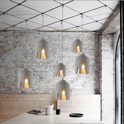 Contemporary Industrial Irregular Crack Cement Round Shade 1-Light Pendant Light For Dining Room