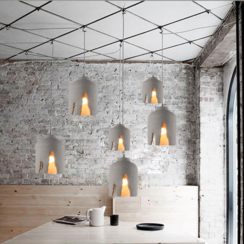 Contemporary Industrial Irregular Crack Cement Round Shade 1-Light Pendant Light For Dining Room