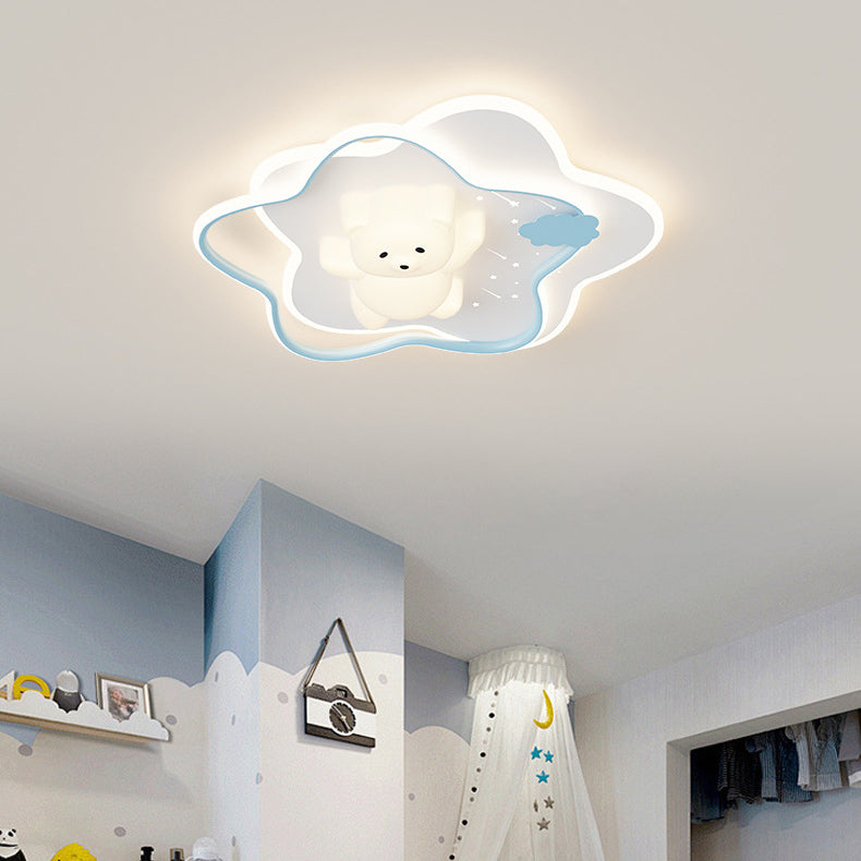 Contemporary Creative Animal Rabbit Aluminum Acrylic LED Flush Mount Ceiling Light For Living Room