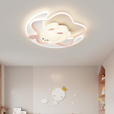 Contemporary Creative Animal Rabbit Aluminum Acrylic LED Flush Mount Ceiling Light For Living Room