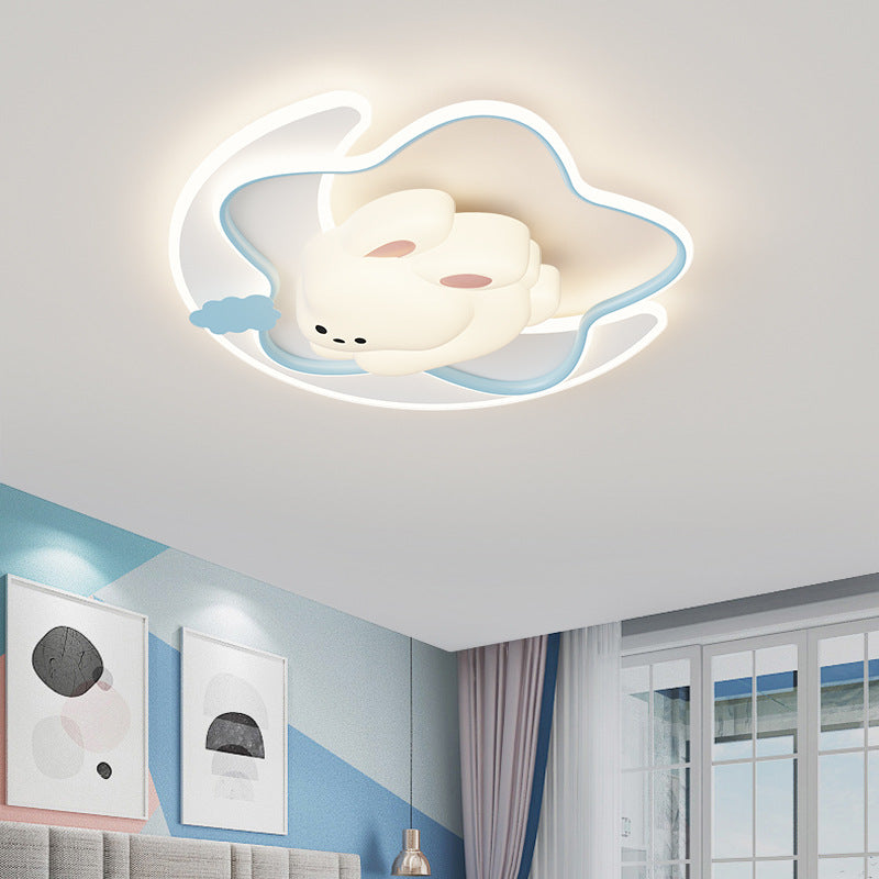 Contemporary Creative Animal Rabbit Aluminum Acrylic LED Flush Mount Ceiling Light For Living Room