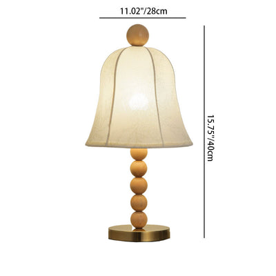 Modern Art Deco Fabric Bell Shade Solid Wood 1-Light Table Lamp For Bedroom