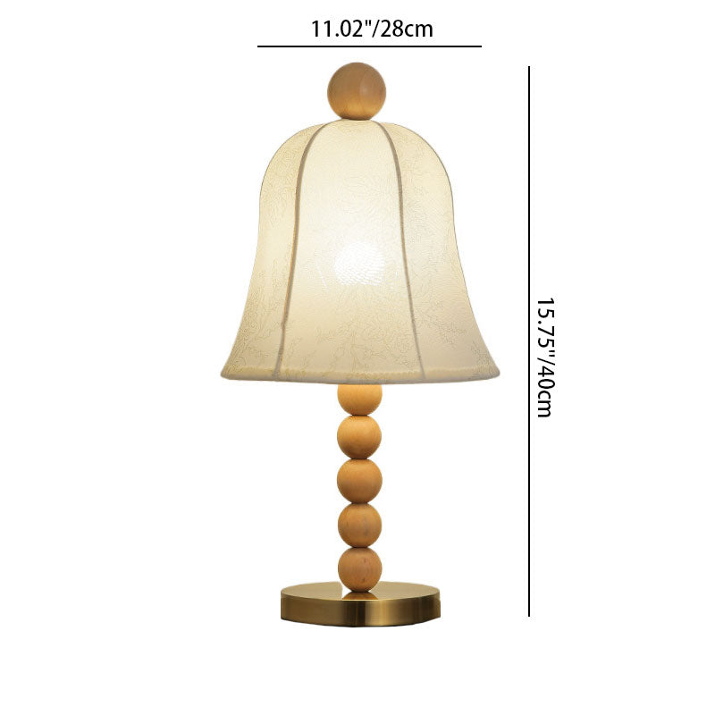 Modern Art Deco Fabric Bell Shade Solid Wood 1-Light Table Lamp For Bedroom