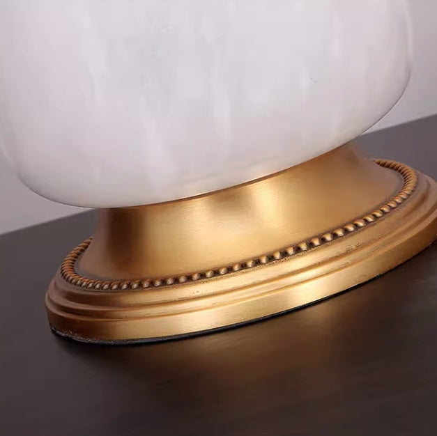 Modern Luxury Fabric Shade Marble Cylinder Base 1-Light Table Lamp For Bedroom