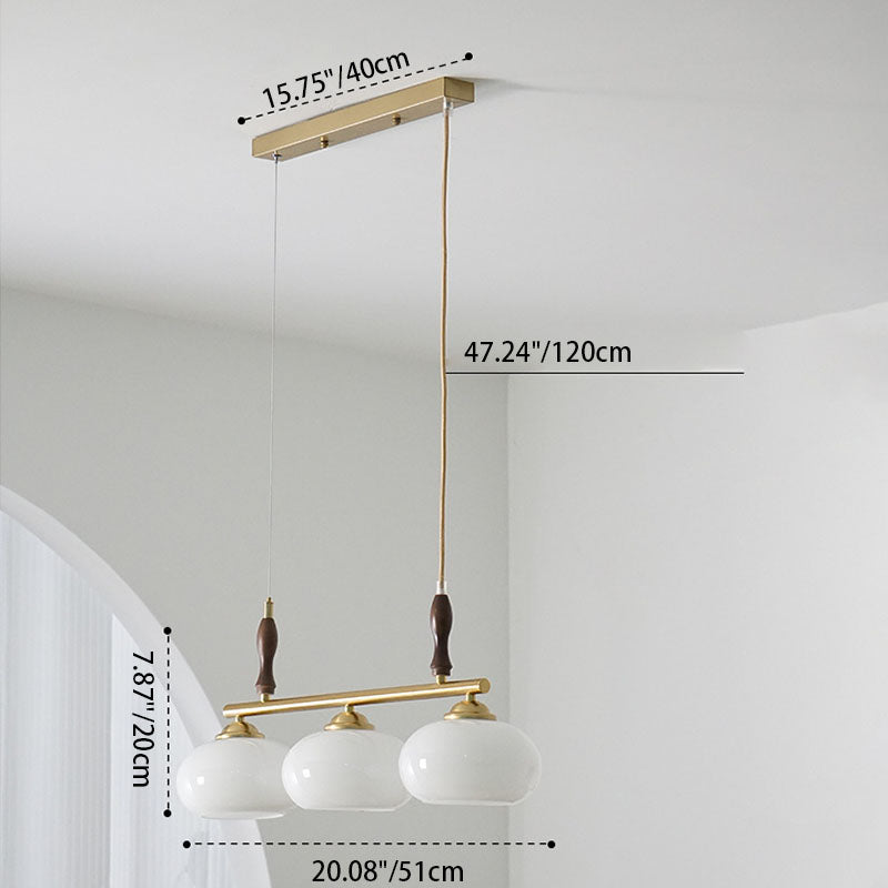 Traditional French Solid Wood Iron Rod Glass Persimmon Shade 3/4-Light Chandelier Island Light For Living Room