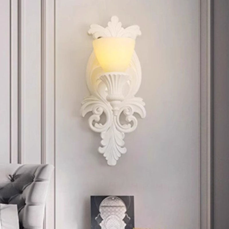 Traditional French Carving Plaster Candelabra 1-Light Wall Sconce Lamp For Bedroom