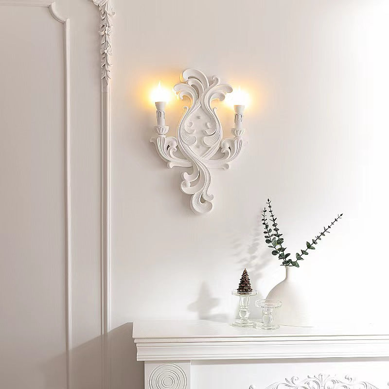 Traditional French Carving Plaster Candelabra 1-Light Wall Sconce Lamp For Bedroom