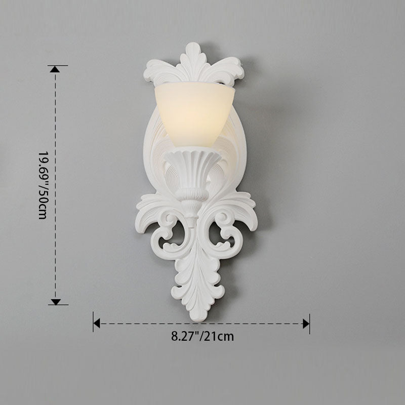 Traditional French Carving Plaster Candelabra 1-Light Wall Sconce Lamp For Bedroom