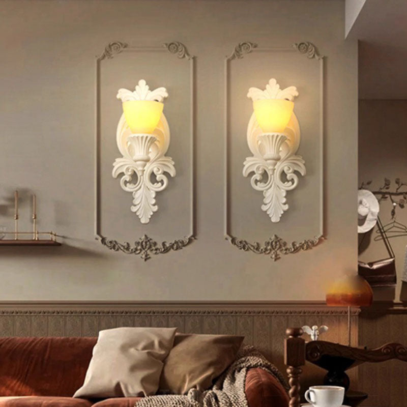 Traditional French Carving Plaster Candelabra 1-Light Wall Sconce Lamp For Bedroom