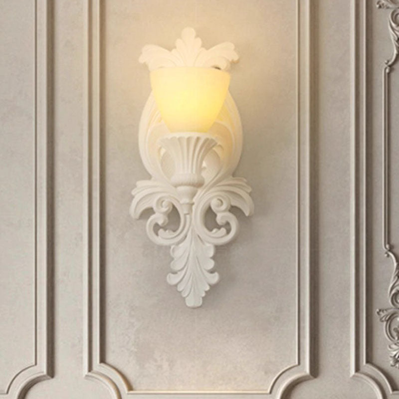 Traditional French Carving Plaster Candelabra 1-Light Wall Sconce Lamp For Bedroom