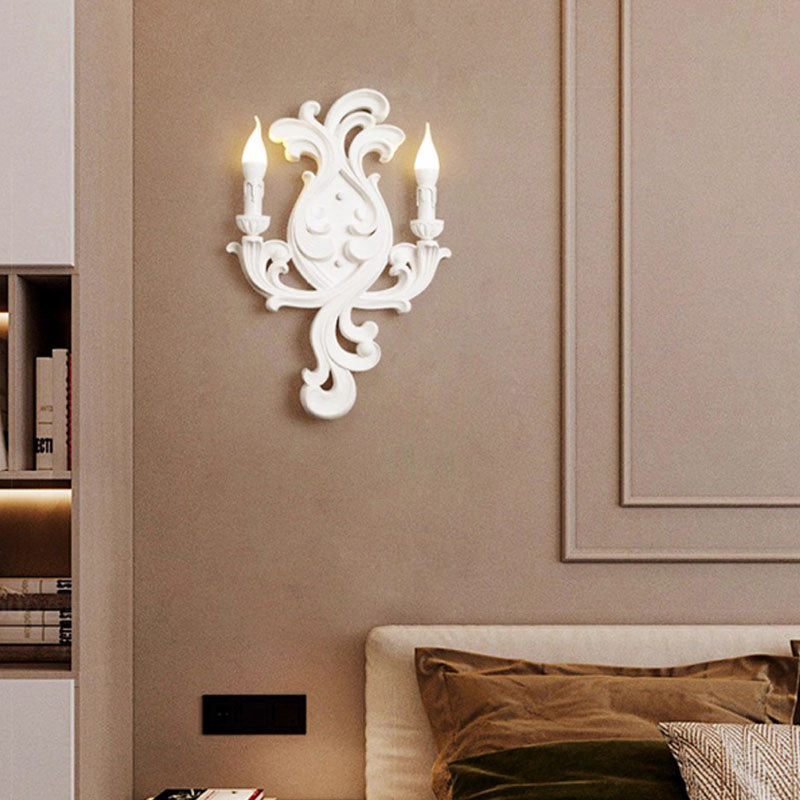 Traditional French Carving Plaster Candelabra 1-Light Wall Sconce Lamp For Bedroom