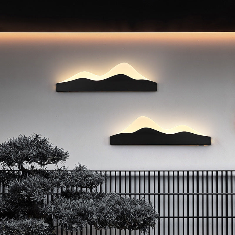 Traditional Chinese Zen Mountain Peak Iron Acrylic LED Waterproof Outdoor Wall Sconce Lamp For Garden