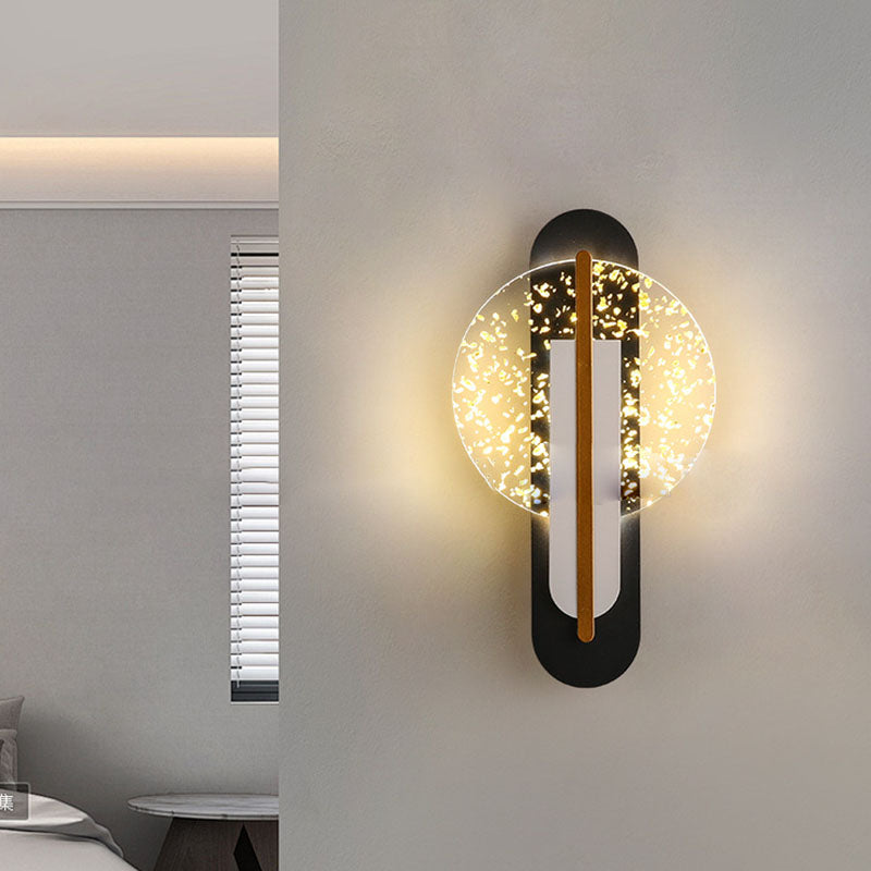 Contemporary Luxury Gold Foil Texture Acrylic Round LED Wall Sconce Lamp For Living Room