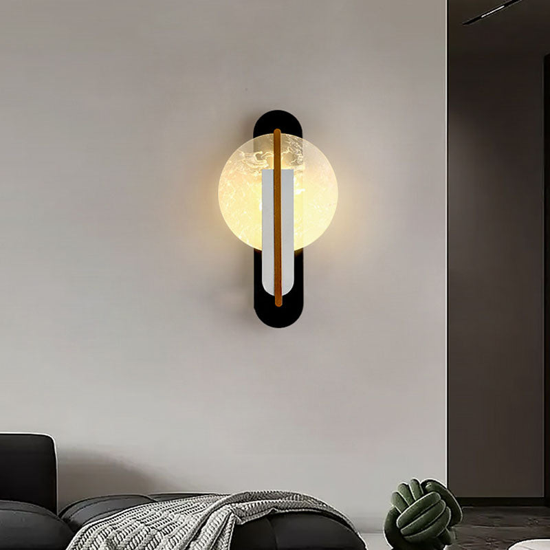 Contemporary Luxury Gold Foil Texture Acrylic Round LED Wall Sconce Lamp For Living Room